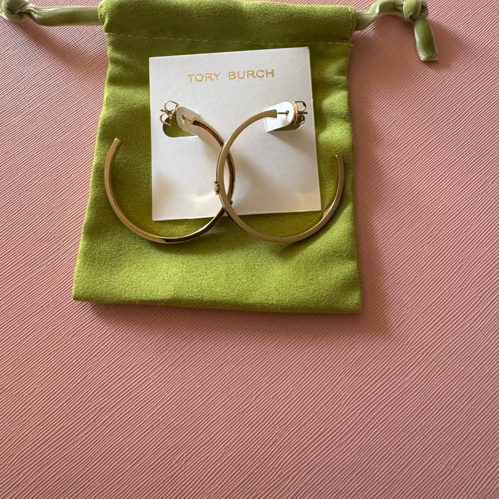 Tory Burch Black and Gold Hoop Earrings